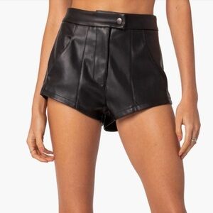 Edikted Black Faux Leather High-Waist Shorts
